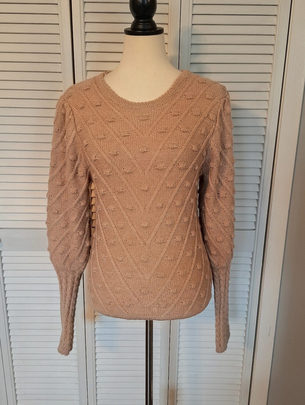 FAVLUX Tan Cable-Knit Crewneck Wool Blend Sweater LG *B